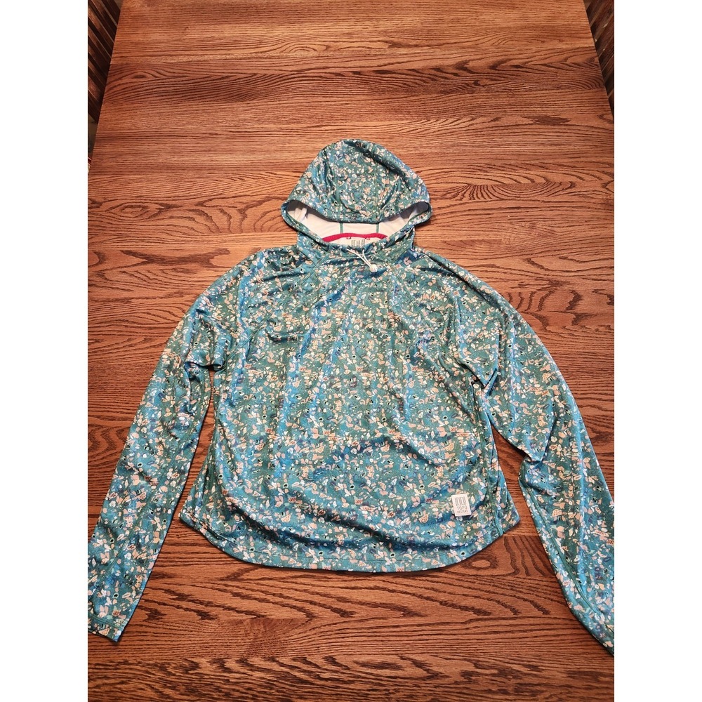 Topo Designs Women's River Hoodie - Turquoise Terrazzo Size Large